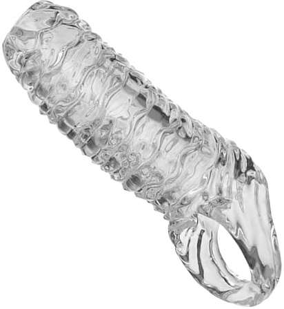 AMZII Penishülle Penismanschetten Dildo mit Rutschfest Hodenringe Penisringe Cockring,Vorhaut Rückhaltung Eichelring Penis Sleeve Peniskäfig für Penisvergrößerung und Potenzsteigerung (B,Transparent)