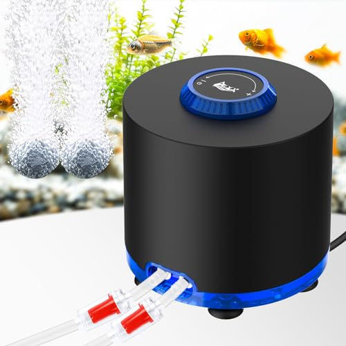 AQQA Aquarium Air Pump,360/h Powerful Fish Tank Air Pump- Sufficient Oxygen Supply, 3W Ultra Quiet Fish Tank Bubbler for Aquariums up to 300L