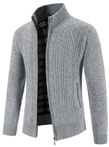 KUDMOL Men's Stand Collar Sweater Kint Long Sleeve Full Zip Cardigan Sweaters