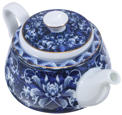 PRETYZOOM Elegant Blue White Porcelain Teapot Ceramic Tea Pot Handle Small Tea Kettle Home Kettle
