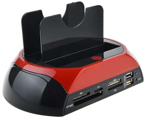Simpletek - Estación de acoplamiento HDD USB 2.0 con copia de seguridad One Touch OTB para discos SATA e IDE de 2,5/3,5 | Lector de tarjetas múltiples | USB 2.0