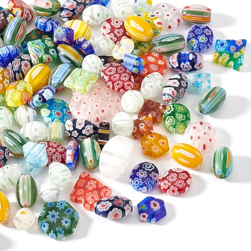 arricraft Ca.100g Stück Verschiedene Glasperlen Zur Schmuckherstellung Millefiori Lampwork Perlen Handgefertigt Gemischte Formen Und Farben Perlen Für Armbänder Halsketten Bastelzubehör