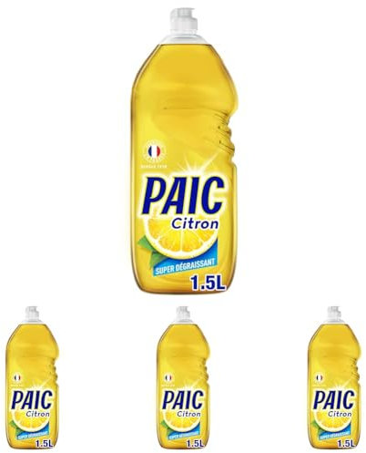 PAIC - Liquide Vaisselle Paic Citron Super Dégraissant - Nettoie - Dégraisse - Élimine les mauvaises odeurs - 1.5L (Lot de 4)