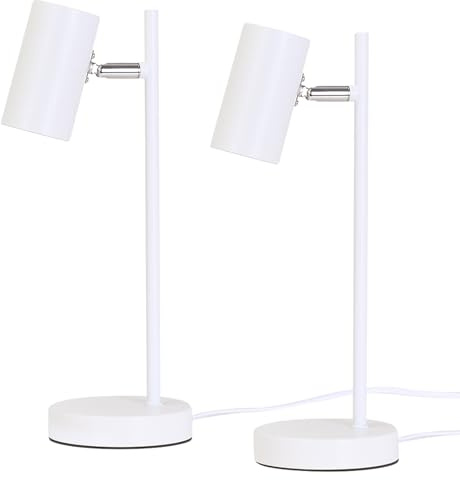 CBJKTX 2ER Nachttischlampe Schlafzimmer GU10 Tischlampe Schwenkbar 350° | Weiß Schreibtischlampe Nachttisch aus Metall Leselampe mit Wohnzimmer Schreibtisch Arbeitszimmer ohne Leuchtmittel