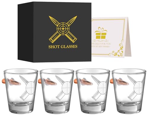 Set di 4 bicchierini da shot in vetro personalizzati, con base pesante, da 60 ml, con confezione regalo, per alcolici, vodka, espresso, tequila e dessert, bicchieri durevoli e riutilizzabili per casa,