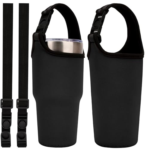 Linkidea - Paquete de 2 portavasos de neopreno con correa compatible con vaso YETI Rambler de 30 oz, vaso Greens Steel Beast de 30 oz, Hydroflask, correa para el hombro (Negro)