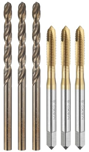 QUARKZMAN Gewindebohrer Set, 3 Stück M5x0,8 Metrische 4,2 mm 6542/M35 HSS | Spiralpunktgewindeschneidbohrer & 3 Stück Spiralbohrer, Titanbeschichtet/Röstgelb HSS CO Maschinengewindebohrer