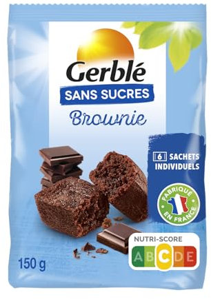 Gerblé Brownies Chocolat Sans Sucres – Gâteaux Moelleux Individuels Sans Huile de Palme, Format 150g (6 sachets)