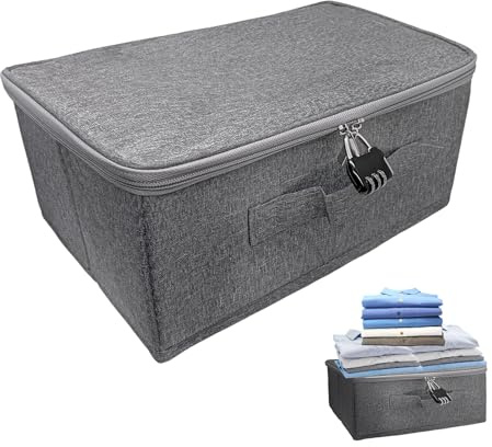 Boîte de Rangement Verrouillable, Boîte de Rangement Verrouillable en Tissu avec Serrure, 30 x 20 x 14CM Pliable Boite avec Serrure, Boite Fermeture a Clef pour Vêtements, Jouets