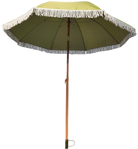 JTPMYFT Ombrellone da Spiaggia con Nappa da 200 cm, Protezione UPF 50, palo in Legno, inclinazione con Bottone a Coste e Borsa for Il Trasporto, for Giardino, Spiaggia e Patio.