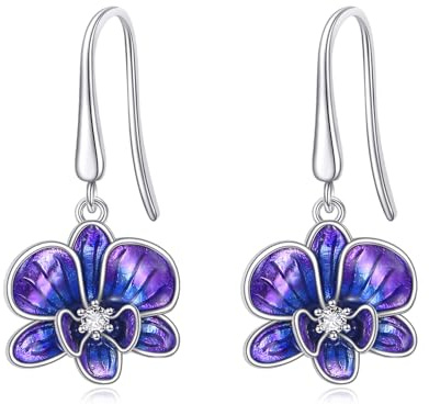 Orchid Earrings Sterling Silver Flower Drop Earrings Orchid Jewellery Gifts for Women