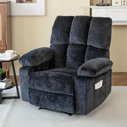 HOMYEDAMIC Fernsehsessel mit liegefunktion,Relaxsessel mit Leinenoptik,Sessel liegesessel bis 150 kg belastbar,für Wohnzimmer (Schwarz)