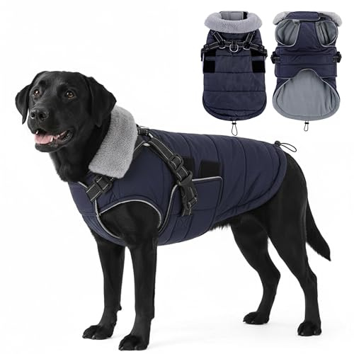 ASENKU Vattentät vinterhundkappa, kappa för små hundar med sele, reflekterande vind- och varm hundjacka, för små, medelstora och stora hundar, 2XL