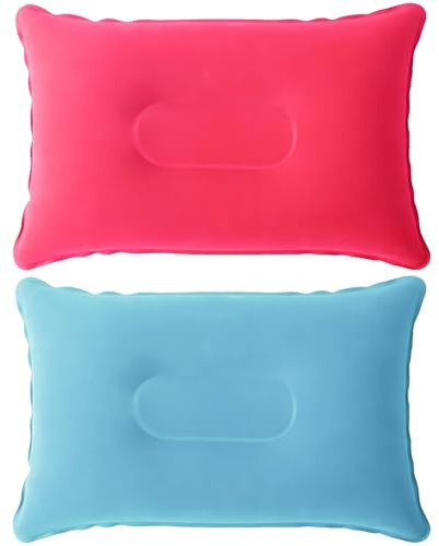 Inflatable Pillow, 2Pcs Blow Up Pillow for Camping & Travel, Portable Air Pillow for Adults & Kids – Waterproof Inflatable Cushion for Beach, Sun Lounger, Hiking, Outdoors (Flocked Surface, Lightweigh