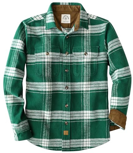 Dubinik 13 oz ultra tung flanellskjorta herr långärmad varm ledig ren bomull vinter tjock rutig arbete, Grön och vit, XXL
