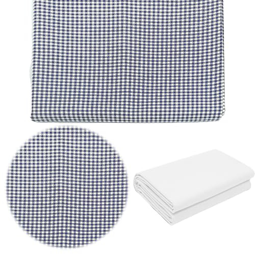 Tela De Algodón a Cuadros Vendida Por Metro De 100 cm x 160 cm De Ancho Con Cuadros Rústicos Para Costura Decoración Cortinas Cojinesy Delantales (Azul)