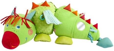 HABA Entdeckertier Drache Rudy – Plüschdrache mit akkustischen & haptischen Elementen, Rassel, Quietsche und Spiegel, Kuscheltier für Kinder ab 6 Monaten – 2012334001