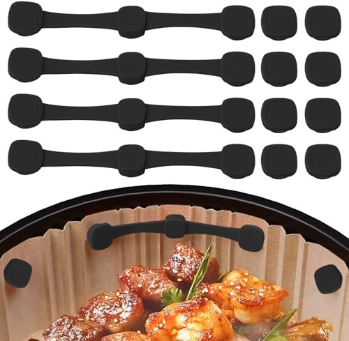 12pcs Aimants en Silicone pour Friteuse à Air, Clips Résistants à Chaleur pour Sécuriser Doublures Parchment Paper, Boucle Magnétique Silicone, Chaleur Évite Brûlures Papier (Carré noir)