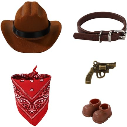 Sinbana Tenue de Cow Boy Western pour Poupées, Vêtements Poupée Élégants avec Chapeau Cow Boy Bavoir Chaussures Ceinture et Petit Pistolet Accessoires de Costume pour Décoration et Exposition