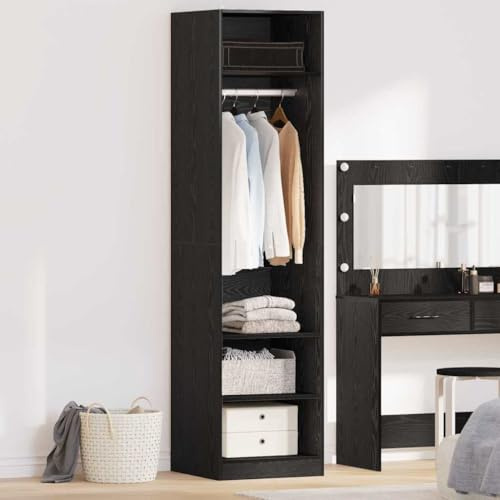 Frdhee Kleidung Schrank Kinder Kleiderschränke,Kleiderschrank mit Regal Schwarz Eichen-Optik Holzwerkstoff,Haushaltsschrank für Haushalt,Flur,Büro oder Schlafzimmer