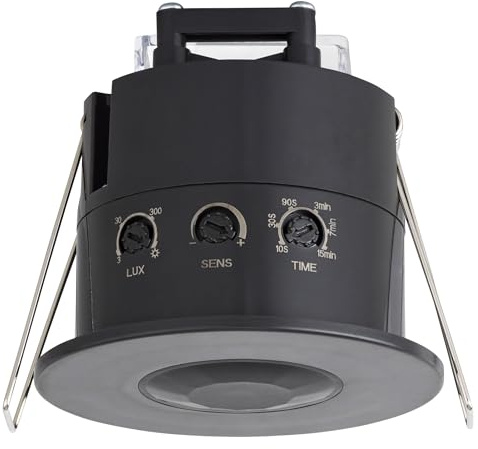 SEBSON Détecteur de Mouvement Extérieur Encastré - Portée de Détection 2-6m/360° - Montage au Plafond - Capteur Infrarouge Programmable, 3 Fils, IP54