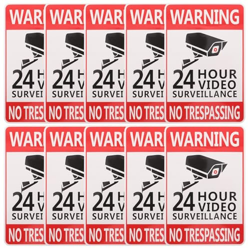 BUGUUYO Adesivi Avvertenza Telecamera Sicurezza Esterni 10 Pezzi Piccoli Resistenti al Sole per Cortile Cartelli Divieto di Accesso Videosorveglianza 24h Segnaletica