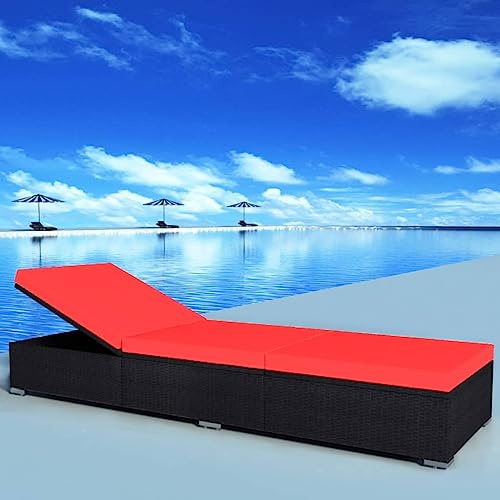 Tonture Sonnenliege Poly Rattan Schwarz mit Auflage, verstellbar und klappbar, wetterfester Gartenliegestuhl für Terrasse Balkon Pool, ergonomisch und bequem mit Polsterauflage
