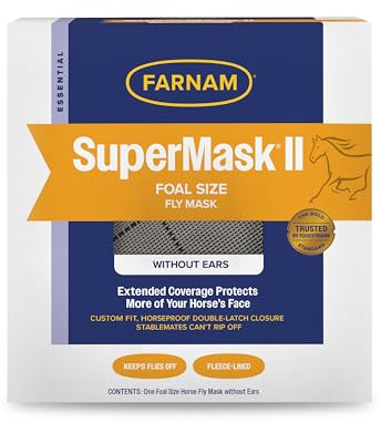 Farnam SuperMask II Fly Mask Without Ears for Foals, Full Face Coverage and Eye Protection from Insect Pests, Structured Classic Styling Mesh with Plush Trim, Foal Size