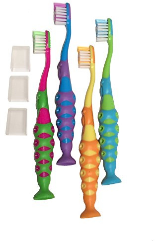 Secret for Longevity 4 Pack BPA Free Extra Soft Kids Childrens Toddler Child Toothbrush Set Easy Grip (3-8 Year Old)
