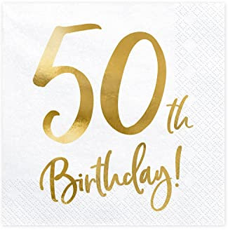 Servietten 50. Geburtstag 33x33 cm 3-lagig 20 Stück Papierservietten Servierten für Geburtstag und Party weiß Gold Bedruckt