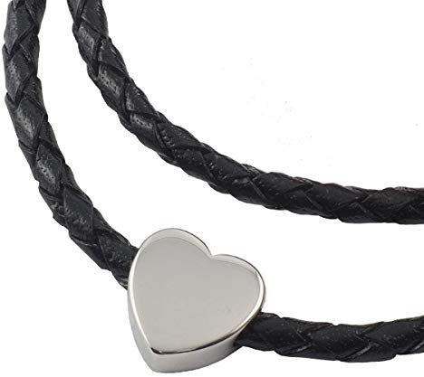 König Design Lederkette Anhänger mit Herz Lederband Leder-Armband 4 mm Damen Halskette Schwarz 45 cm lang mit Hebeldruckverschluss geflochten