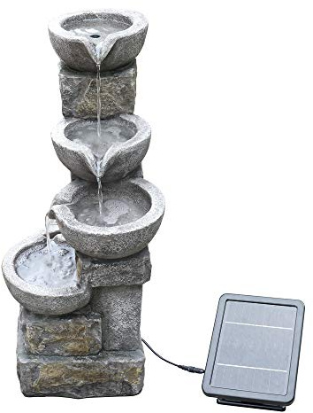 Teamson Home Fontaine de Jardin Cascade énergie Solaire Pierre Vasque Gris PT-SF0006