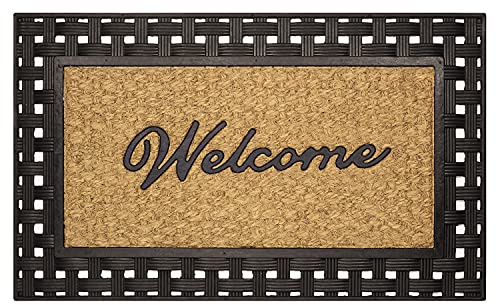 OLIVO.shop | EDEN Tappeto zerbino in cocco inciso e gomma per esterno, zerbino esterno antiscivolo, zerbino cocco naturale, scritta Welcome - 45x75cm, 4 varianti (INTRECCIO)