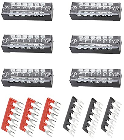 Ruidee 12Stück Schraubklemmenblock Doppelreihige 6 Position Klemmenleiste 600V15A +Vor Isoliert Terminal Barrier Strip Rot/Schwarz 400V15A(D1506)