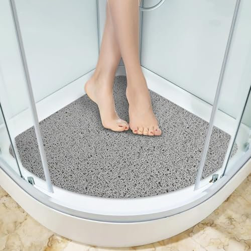 Corner Shower Mat Non Slip: Anti Mould Bath Mat - 53 x 53 cm Loofah Shower Mats for Inside Shower- Anti Slip Bath Mat for Inside Bath Grey Quadrant Shower Mat for Elderly Sector Quick Drying