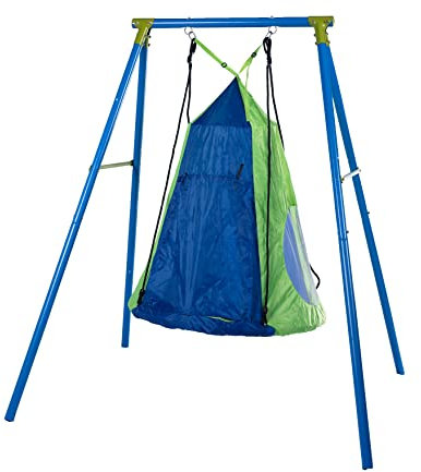 Sandora 40180 Schaukelgestell Nestschaukel blau 100 Ø mit Überwurfzelt XKT010BG | Nest - Schaukel mit Gestell | Kinderschaukel für Garten