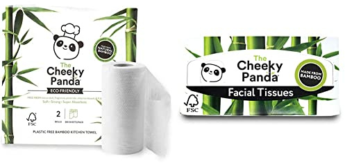 The Cheeky Panda Bamboo Kitchen Roll | 2 Rolls Naturally Strong and Absorbent Plastic Free Paper Towels & Facial Tissues Sustainable Tissue Box of Tissues, 82.0 count