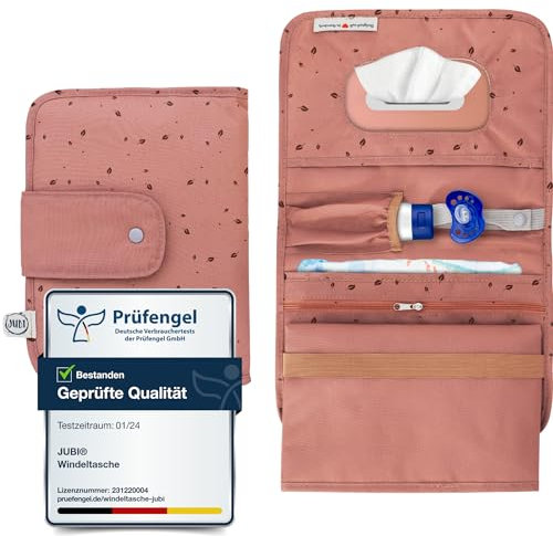 Jubi® Baby Windeltasche mit Wickelunterlage für unterwegs mit extra viel Platz - Kleine Wickeltasche - Braun Herbst (Klettverschluss)