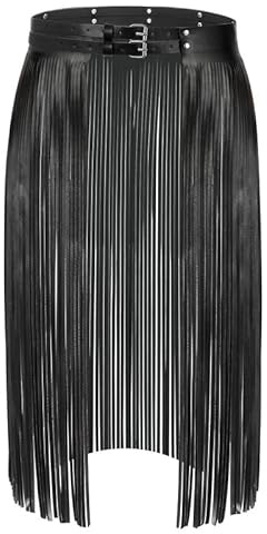 WERFORU Falda con flecos para mujer, cinturón de moda de piel sintética, borla, falda punk, cinturón de cintura, B-negro borla longitud 70cm, 115cm(Passt Taillengröße 76-95cm)