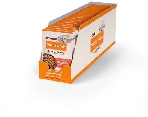 Nature's Variety Bocaditos en salsa, Comida húmeda para gatos con Salmón: 22 bolsitas de 85g