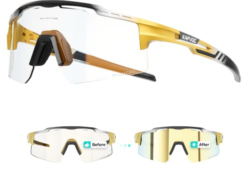 KAPVOE Selbsttönende Fahrradbrille Herren Damen UV400 TR90 K75 | Farbige photochrome Brille, Verstellbare Nasenpads, TR90 FRAMES, UV400 Schutz und Atmungsaktives Design