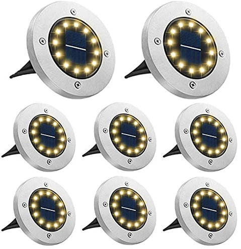 Bowfar 8 Stück Solar Bodenleuchten Aussen, Solarleuchten Garten mit 12 LEDs für Außen, 3000K Warmweiß Wasserdicht Led Solar Gartenleuchten, Solarlampen für Rasen Auffahrt Gehweg Patio Garden