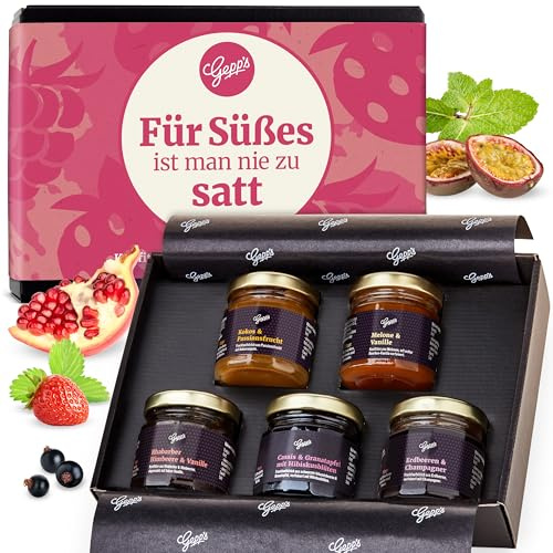Gepp's Feinkost Frühstück Marmeladen Set I Mini Konfitüren I Geschenk | In verschiedenen Geschmacksrichtungen I Mango Ingwer I Erdbeer & Champagner I Fruchtaufstrich I Zum Muttertag