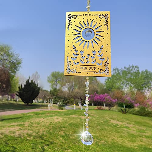 Wooden Square The Sun Crystal Ball Pendant Window Pendant Rainbow Maker Sun Catcher Sunshine Catcher Prism Pendent for Window Home Garden Decor Gift-THE Sun