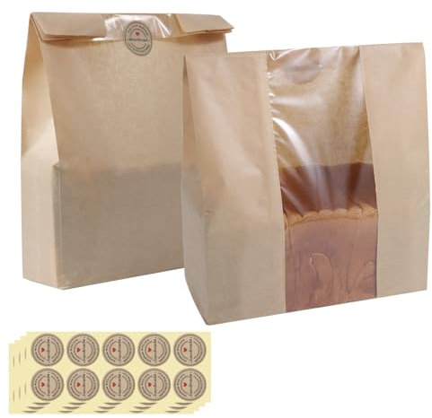 AeKahtay 50 Pcs Bread Bags for Homemade Bread, 13.8 x 9.5 Inch Large Paper Bread Bags with Window, Sourdough Bread Bags for Gift Giving with Stickers