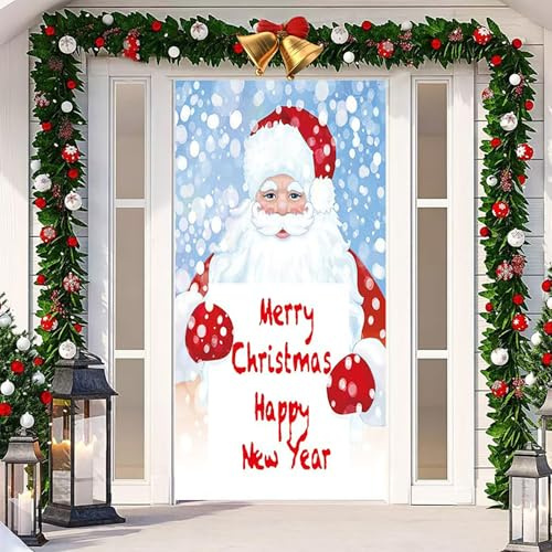 REGAPOG Weihnachten Tür Abdeckung Dekoration Weihnachtsmann Grinch Elfen Hängen Banner Weihnachten Tür Hängen Banner Hintergrund für Weihnachten Wand Deko (91cm x 203cm, F)