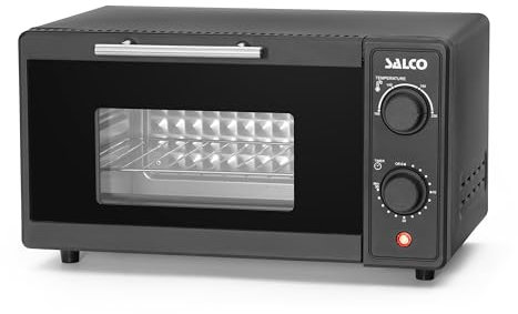Salco Mini Horno | Capacidad 9 Litros | 700W | Con Temporizador y Apagado Automático | 100-230°C | Para Asar, Tostar y Gratinar | Bandeja de Aluminio y Rejilla Incluidas | Negro Mate