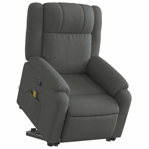 vidaXL Massagesessel, Sessel mit Aufstehhilfe, Relaxsessel mit Liegefunktion Vibrationsfunktion, Fernsehsessel Liegesessel Aufstehsessel, Dunkelgrau Stoff
