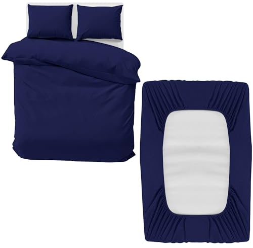 MOONLIGHT20015 Double Bedding Set 4 Piece Duvet Cover Fitted Sheet with Pillow cases Soft Brushed Microfiber Duvet Cover sets Navy