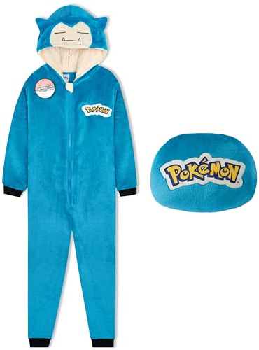 Pokémon Pijama Cuerpo Entero Niño y Adolescente con Capucha, Onesie Invierno Gengar Snorlax 2 en 1 Que se Convierte en Cojín (11-12 Años, Azul Snorlax Cushion)